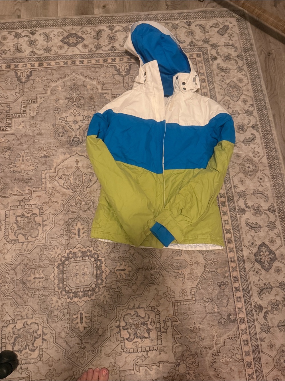 Columbia Colorblock Hooded ski  Jacket - White, Blue & Green